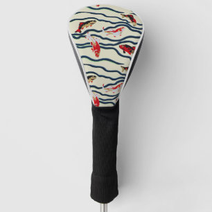 Art Deco Colourful Carp Swimming Navy Decor Golf Head Cover