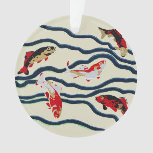 Art Deco Colourful Carp Swimming Navy Decor Ornament