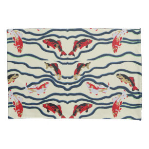 Art Deco Colourful Carp Swimming Navy Decor Pillowcase