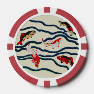 Art Deco Colourful Carp Swimming Navy Decor Poker Chips