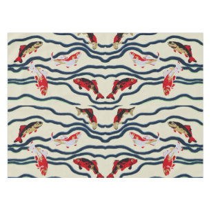 Art Deco Colourful Carp Swimming Navy Decor Tablecloth