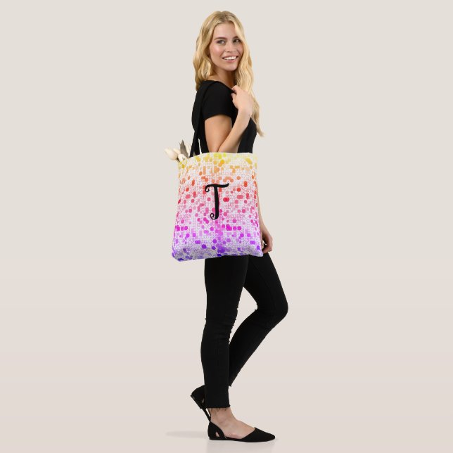 Art Deco Colourful Circles Monogrammed Tote Bags (On Model)