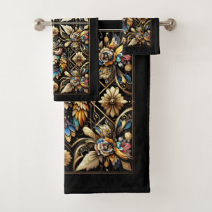 Art Deco Colourful Owl Bath Towel Set