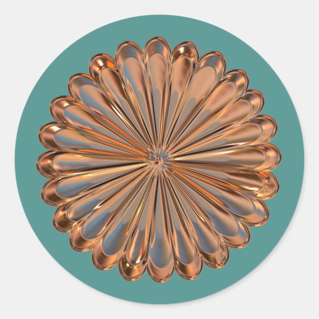 Art deco copper and teal fan shell design classic round sticker (Front)