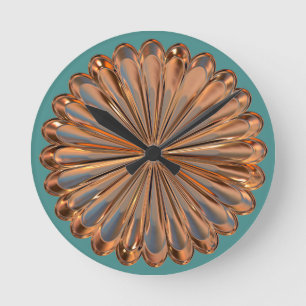 Art deco copper and teal fan shell design round clock
