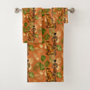 Art Deco Copper Green Gold Tiger Lady Bath Towel Set
