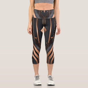 Art Deco Copper & Silver Geometric Design Capri Leggings