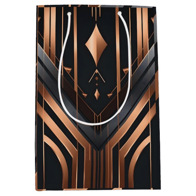 Art Deco Copper & Silver Geometric Design Medium Gift Bag (Front)