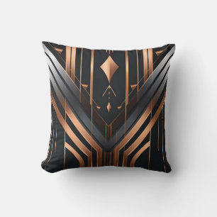 Art Deco Copper & Silver Geometric Design Throw Pillow
