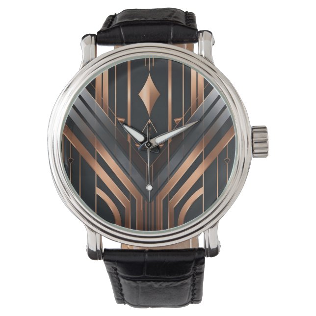 Art Deco Copper & Silver Geometric Design Watch (Front)