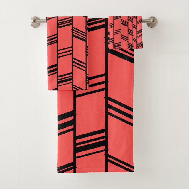 Art Deco Coral Bath Towel Set (Insitu)