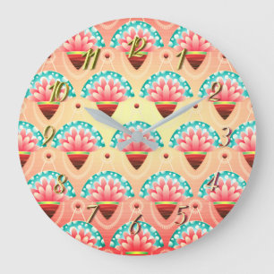 Art deco coral pink flower large clock