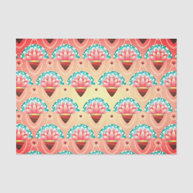 Art deco coral pink flower tissue paper (Front)