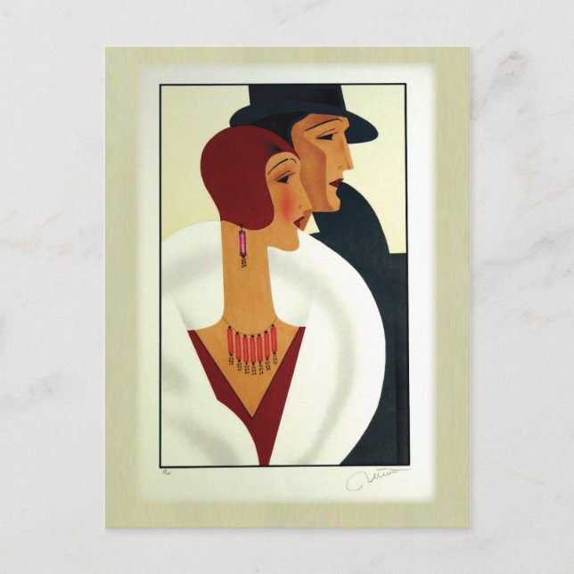 Art Deco Couple 1920s Postcard (Front)