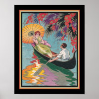 Art Deco Couple in Canoe 1920s