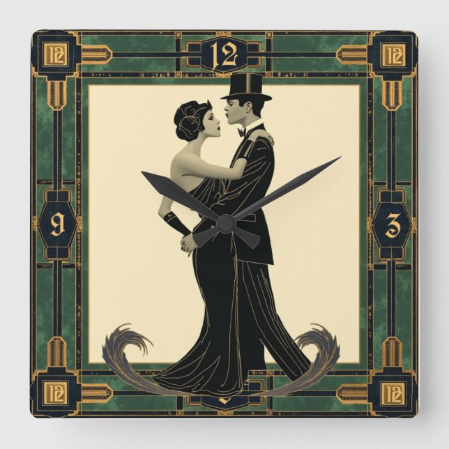 Art Deco Couple in love Square Wall Clock (Front)