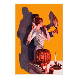Art Deco Couple Mirror Jack O Lantern Pumpkin Photo Print