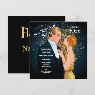 Art Deco Couple New Years Eve Party Invitation
