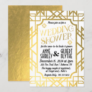 Art Deco Couples Wedding Shower Gatsby Gold Foil Invitation