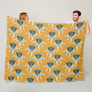 Art Deco Crane - yellow background  Fleece Blanket