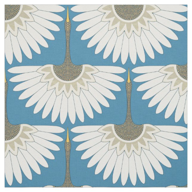 art deco cranes blue fabric (Swatch)