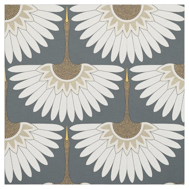 art deco cranes obsidian grey fabric (Swatch)