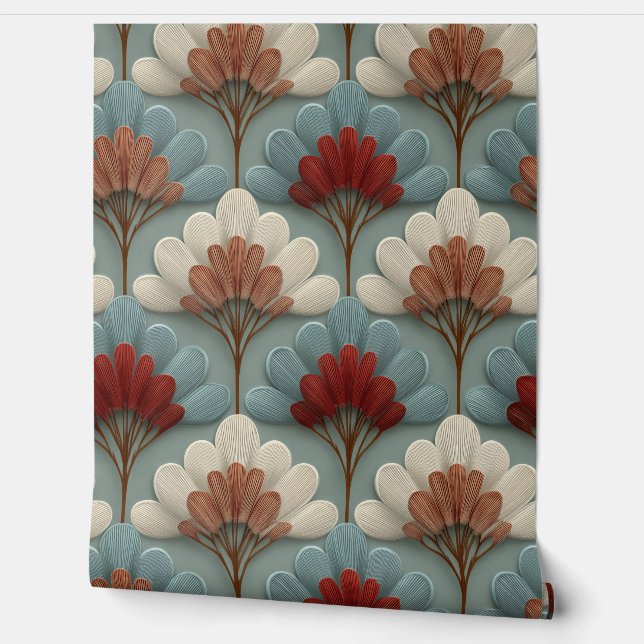 Art Deco Cream and Blue Fans Wallpaper (Unrolling)