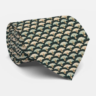 Art Deco Cream & Teal Fan Pattern Neck Tie