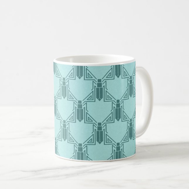 Art Deco Crickets - Light Turquoise Coffee Mug (Front Right)