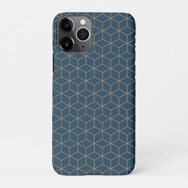 Art Deco Cube Grid Outine In Gold And Blue  iPhone Case (Back)