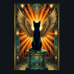 Art Deco Curled Sleeping Cat Wall Art<br><div class="desc">This serene art deco black cat sleeps curled within perfect golden concentric circles above a subtle teal architectural base. The soft orange halo glow and refined 1920s geometric patterns create a peaceful,  luxurious atmosphere ideal for bedrooms,  meditation spaces and calm interiors where elegance meets tranquility.</div>
