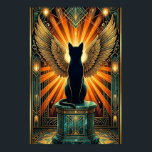 Art Deco Curled Sleeping Cat Wall Art<br><div class="desc">This serene art deco black cat sleeps curled within perfect golden concentric circles above a subtle teal architectural base. The soft orange halo glow and refined 1920s geometric patterns create a peaceful,  luxurious atmosphere ideal for bedrooms,  meditation spaces and calm interiors where elegance meets tranquility.</div>