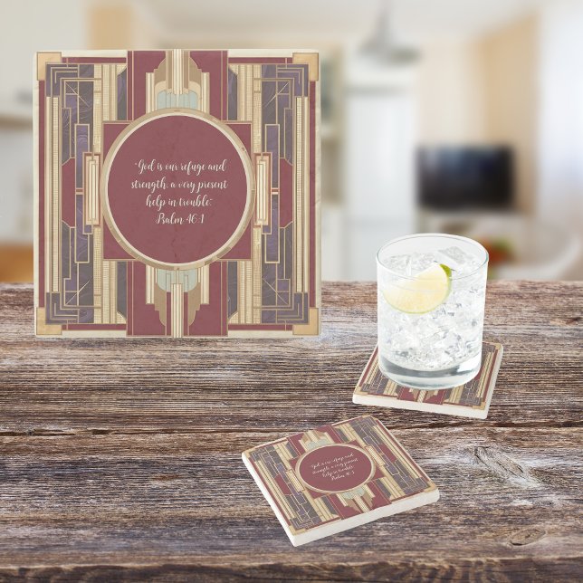 Art Deco Customizable Bible Verse Stone Coaster (Creator Uploaded)