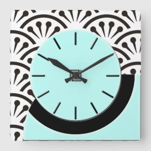 Art Deco Cut-A-Way (Aqua+Black) Square Wall Clock