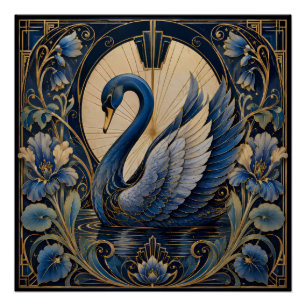 ART DÉCO CYGNE BLEU ACCENT DÉCORATIF VINTAGE