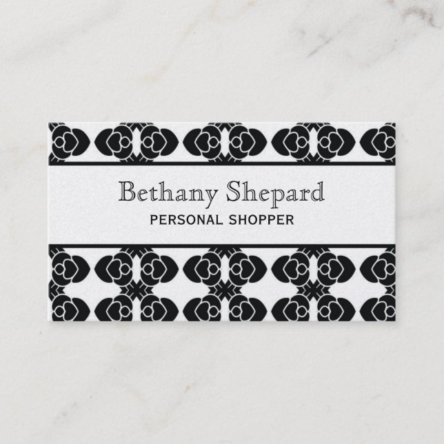 Art Deco Damask Business Card, Black Business Card (Front)