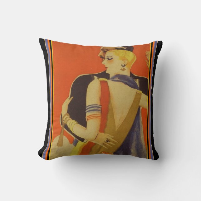Art Deco "Dancing Couple" Throw Pillow (Front)