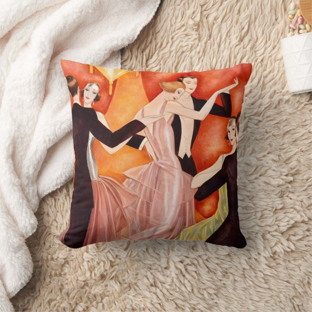 Art Deco Dancing Couples 1920s Ballroom  Throw Pillow (Blanket)