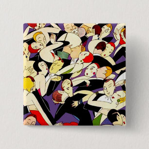 Art Deco Dancing Couples Pattern 1920s Jazz Age 2 Inch Square Button
