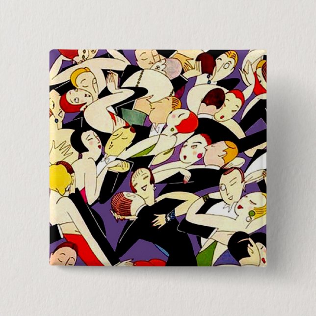 Art Deco Dancing Couples Pattern | 1920s Jazz Age  2 Inch Square Button (Front)