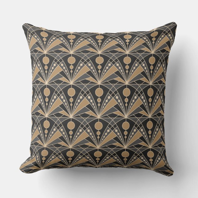 Art Deco (Dark grey and Sand) Throw Pillow (Front)
