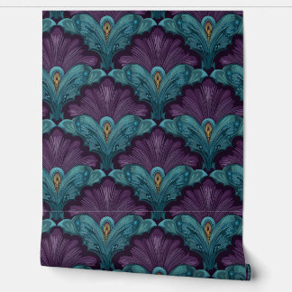 Art Deco Dark Purple and Teal Fans Wallpaper