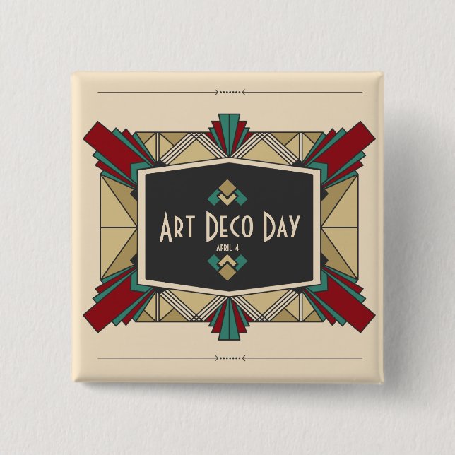 Art Deco Day Design 2 Inch Square Button (Front)