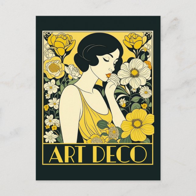 Art Deco Day Woman & Flowers Postcard (Front)