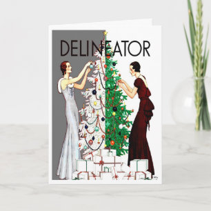 ART DECO "DECK THE HALLS" VINTAGE HOLIDAY GREETING CARD