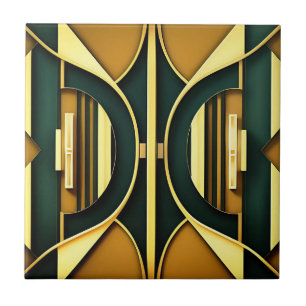 Art Deco Deep Emerald and Gold Tile