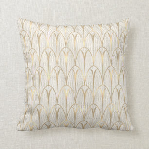 Art Deco Delicate Net Tribal Geometry Ivory Gold Throw Pillow
