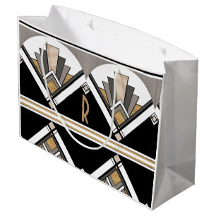 Art Deco Delight Pattern Personalized  Initial Large Gift Bag