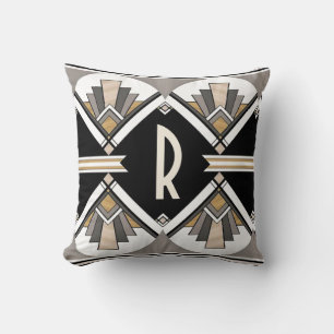 Art Deco Delight Pattern Personalized  Initial Throw Pillow