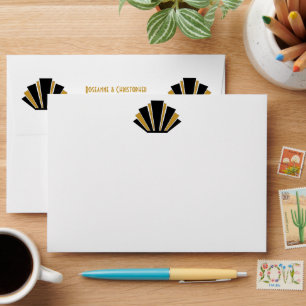 Art Deco Design Black And Gold Wedding Invitation Envelope